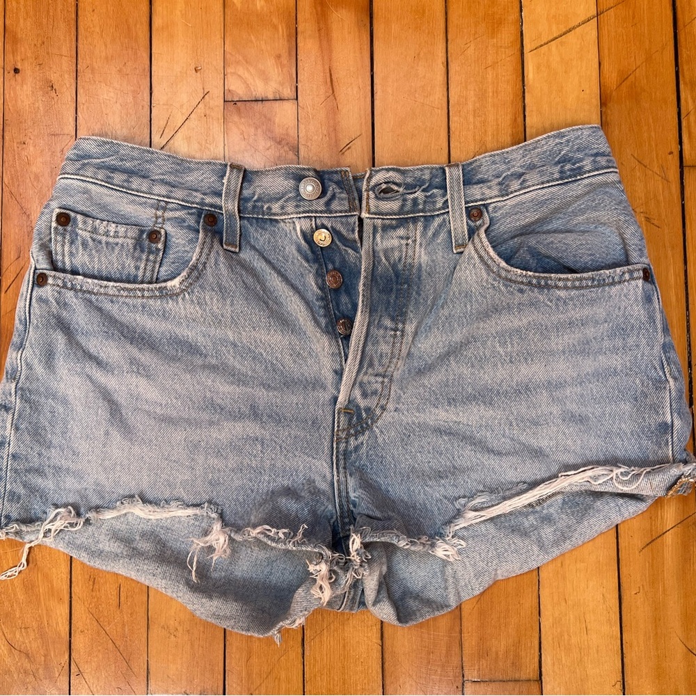 Levi's Blue Distressed Jean Shorts